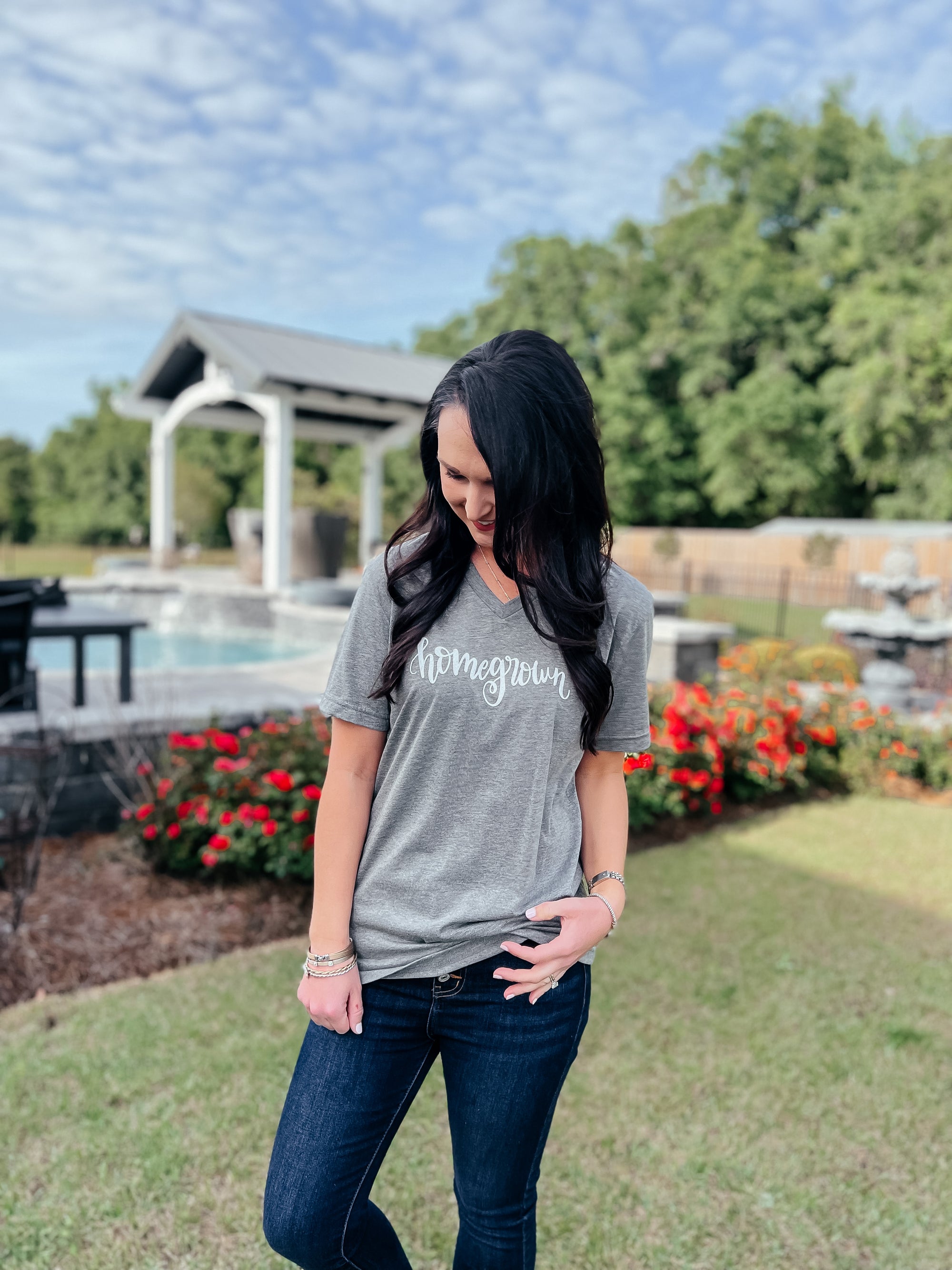 Homegrown - Support American Ag T - GREY V-neck