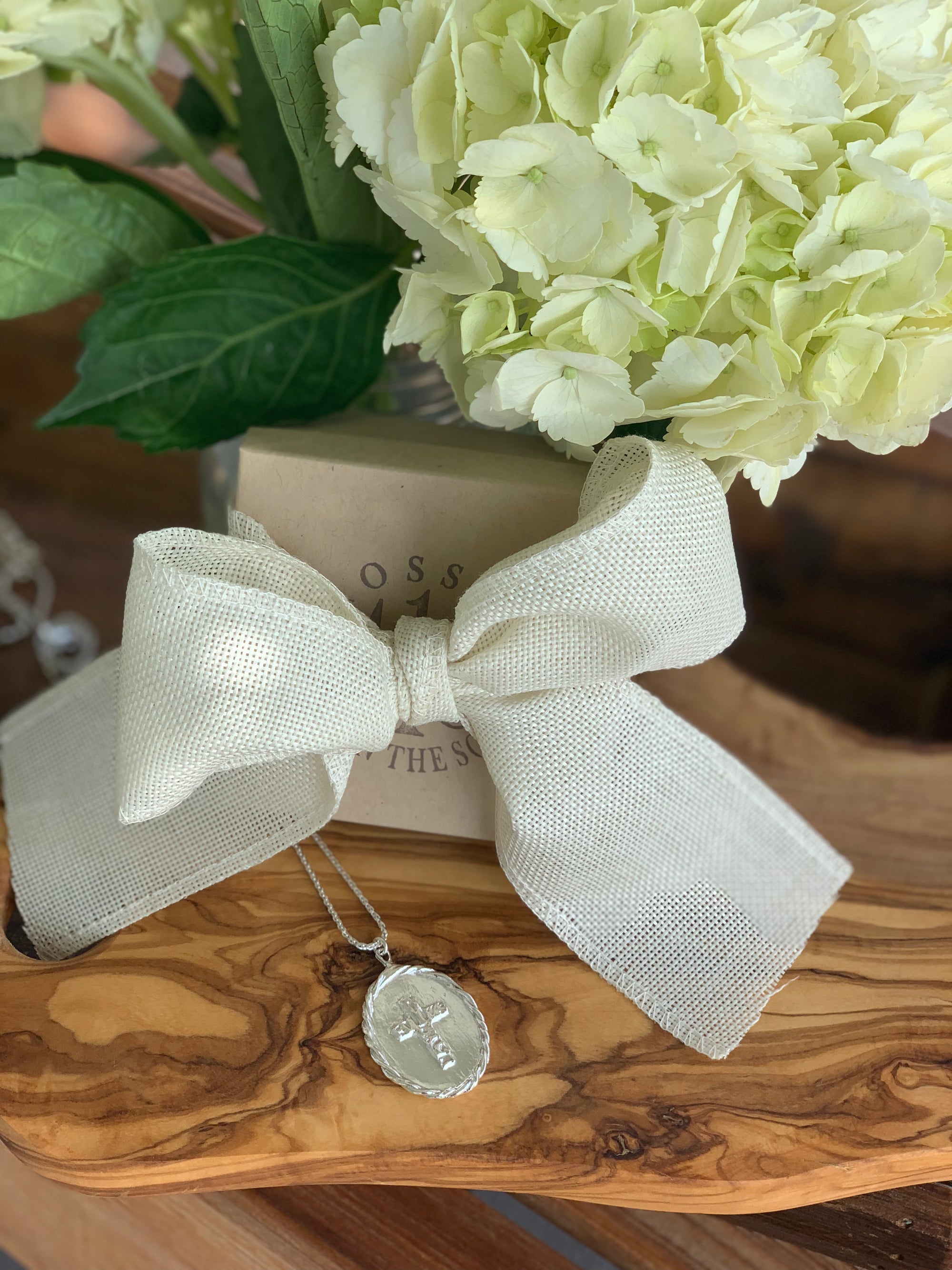 Rope Oval with Stamped Cross Medallion - Sterling Silver
