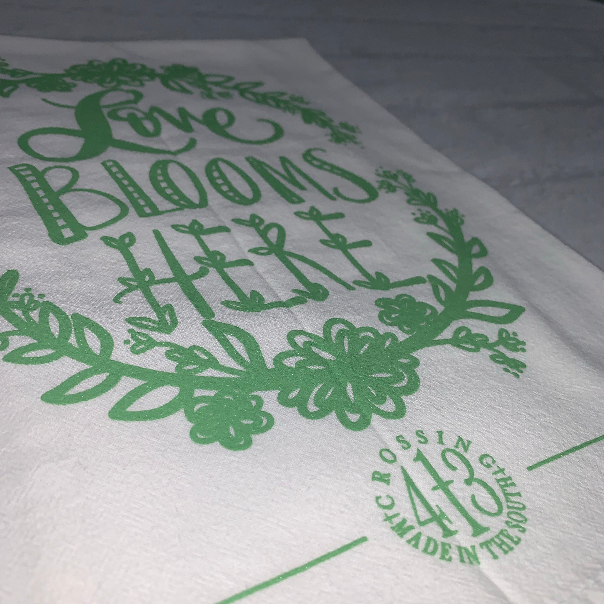 "Love Blooms Here" Flour Sack Tea Towel